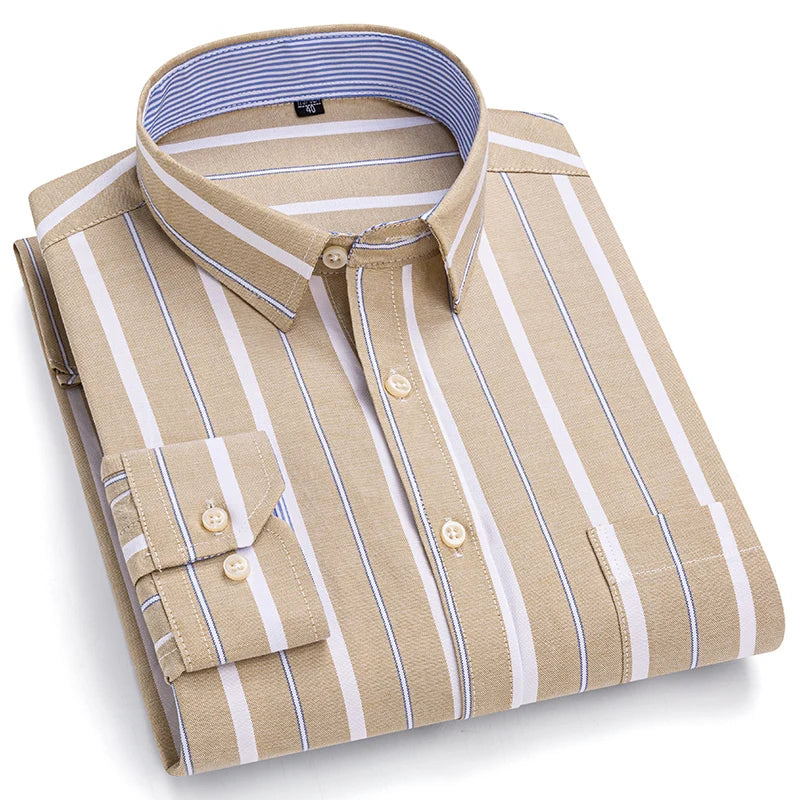 2024 New Quality Men's Social Shirt Long Sleeve 100% Pure Cotton Oxford Soft Plaid Formal Male Clothes Oversized Shirt S-7XL
