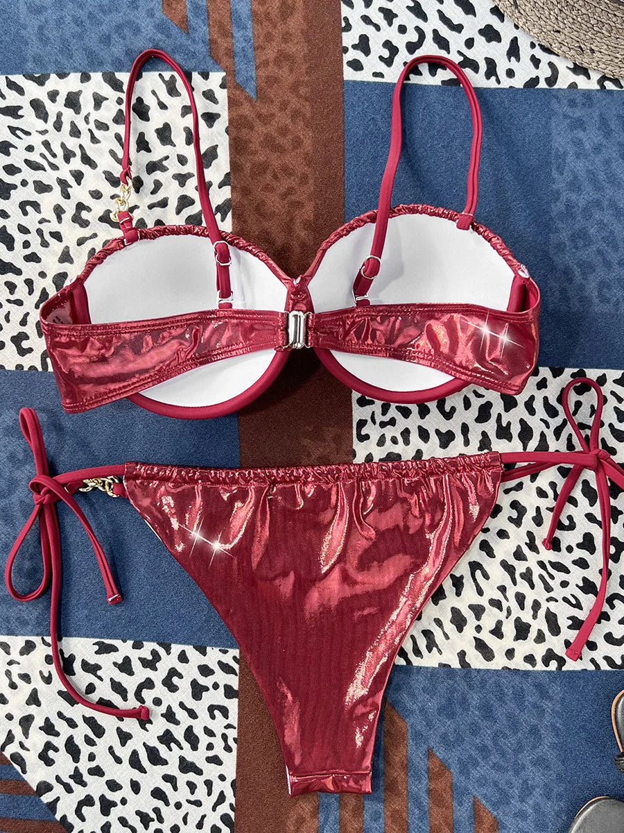 Shiny PU Leather Underwired Bikini