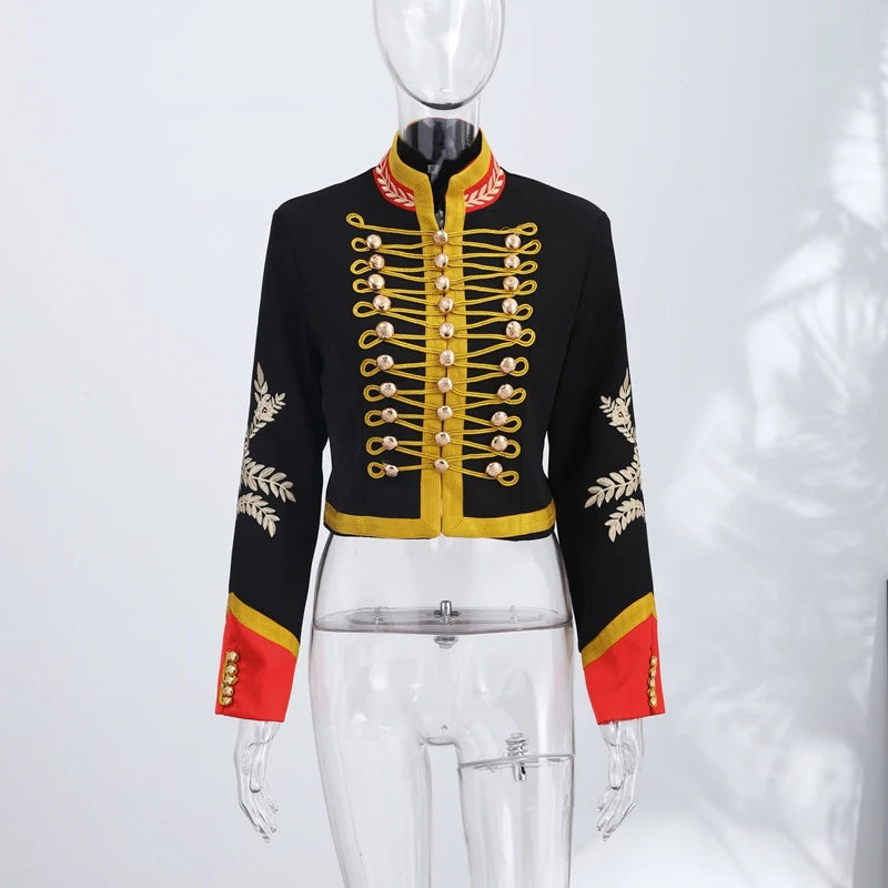 Napoleon Golden Short Jacket Women Vintage Stand Collar Long Sleeve Cropped Jackets 2026 Spring New Lady Outwear High Street