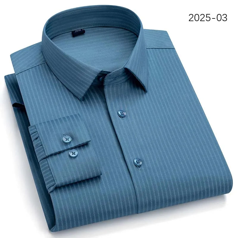 Men Long Sleeve Shirts Fashion Print Plaid Wrinkle Resistant Non Ironing Stripe Man Clothing Casual Smart Business Dress Shirts