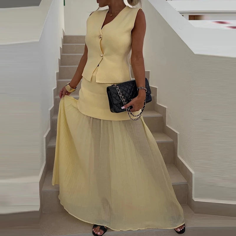 Women’s Elegant Patchwork Knitted Two‑Piece Dress Set