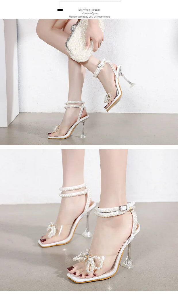 Women’s Gladiator High Heels – Sexy Lace‑Up Beaded Sandals with Butterfly‑Knot | Elegant Summer Party Shoes