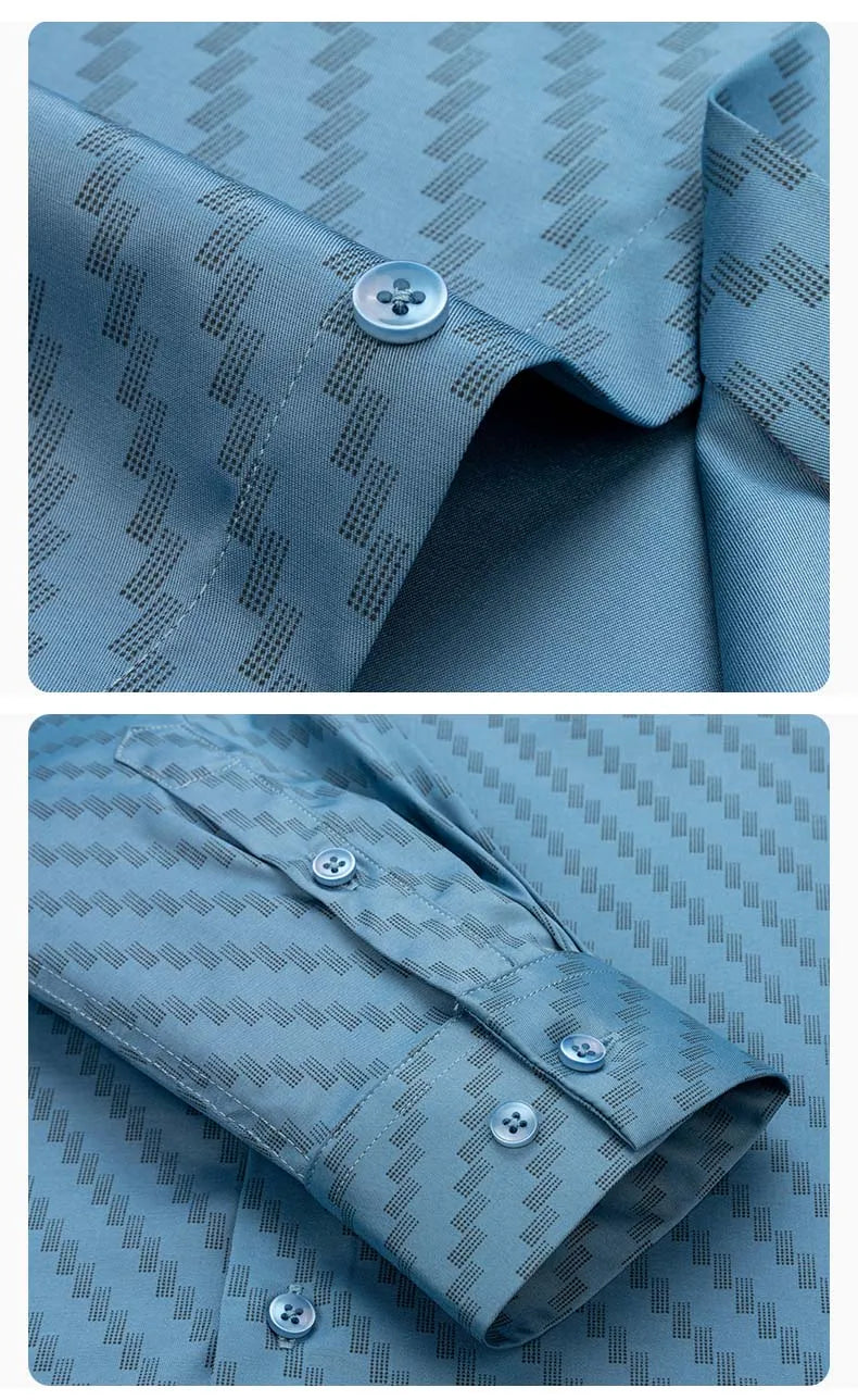 Men Long Sleeve Shirts Fashion Print Plaid Wrinkle Resistant Non Ironing Stripe Man Clothing Casual Smart Business Dress Shirts