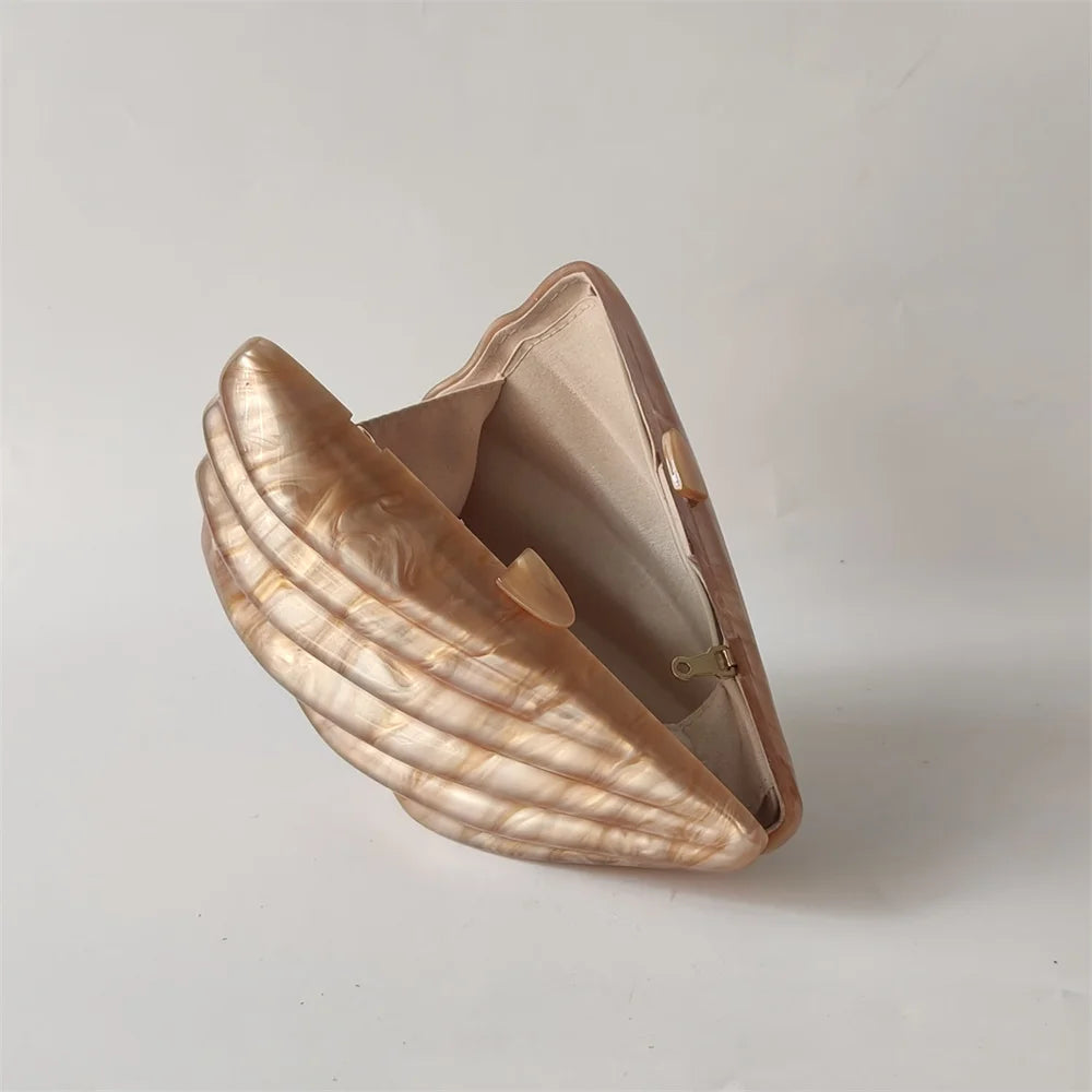 Shell Brown Acrylic Marble Pearl Box Evening Clutch Bag Women Luxury Designer Purses And Handbag Wedding Party Stones Day Wallet