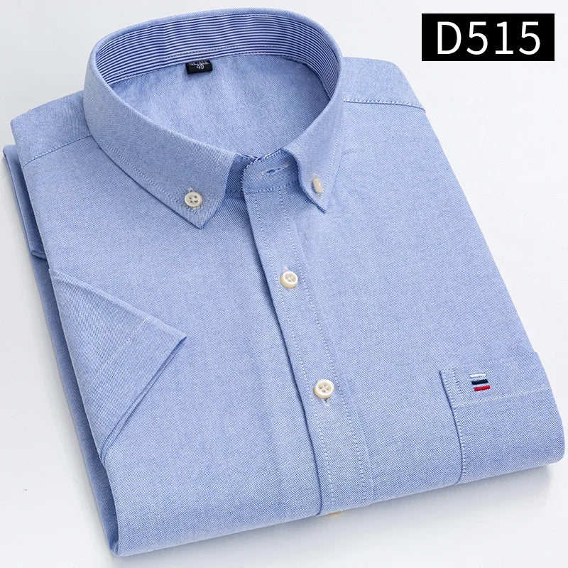 Men’s 100% Cotton Oxford Short‑Sleeve Shirt – Breathable Summer Plaid/Striped Business Casual (Regular/Oversized Fit)