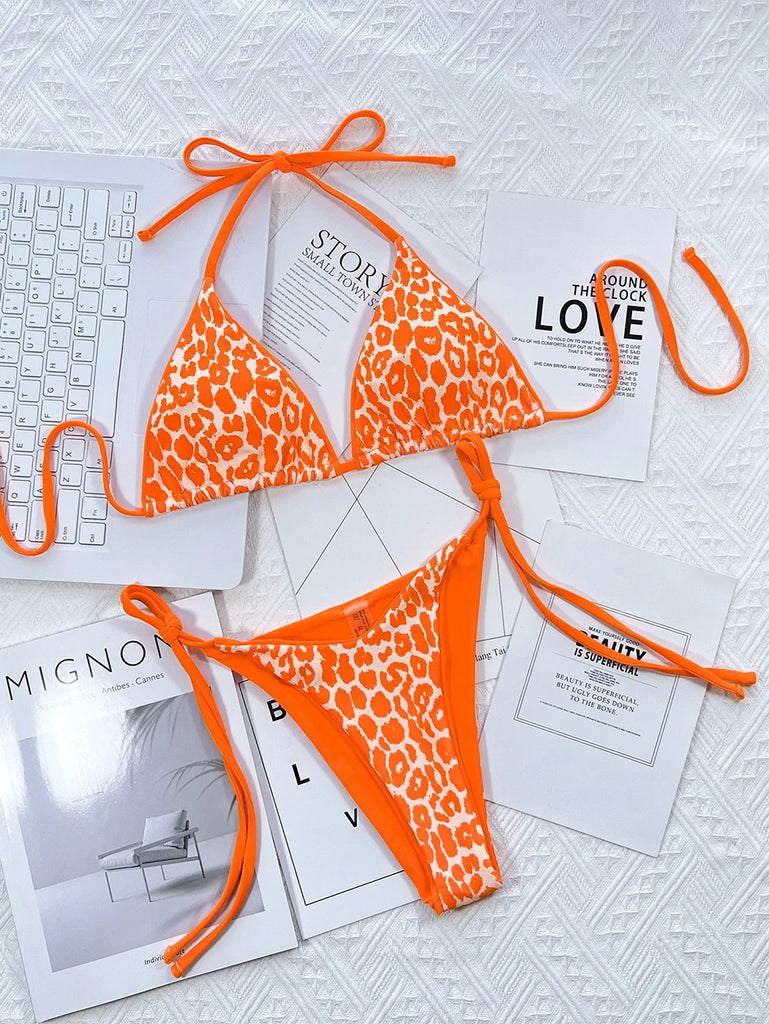 Women’s 2025 Leopard Micro Bikini – Brazilian Thong Halter Lace‑Up Swimsuit, Sexy Two‑Piece BeachwearSexy Leopard Micro Bikini 2025 Women Swimsuit Female Swimwear Thong Bikinis Set Brazilian Halter Beach Wear Lace Up Bathing Suit