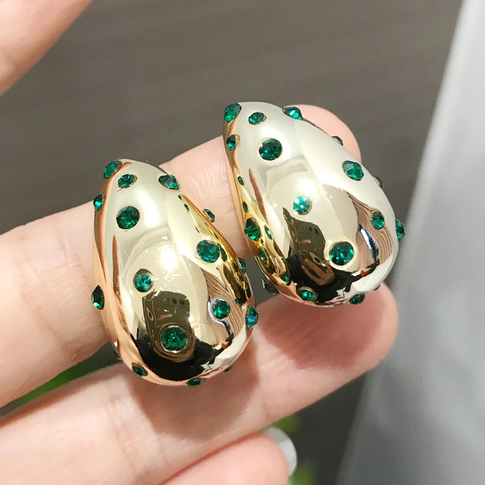 Waterproof 18K PVD Gold Teardrop Stud Earrings — Stainless Steel Inlay Bead Elegant Drop Earrings for Women