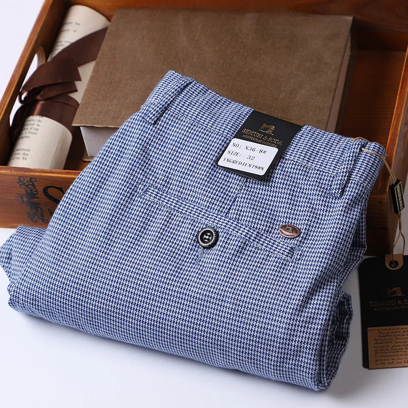 Slim Plaid Blue Suit Pants