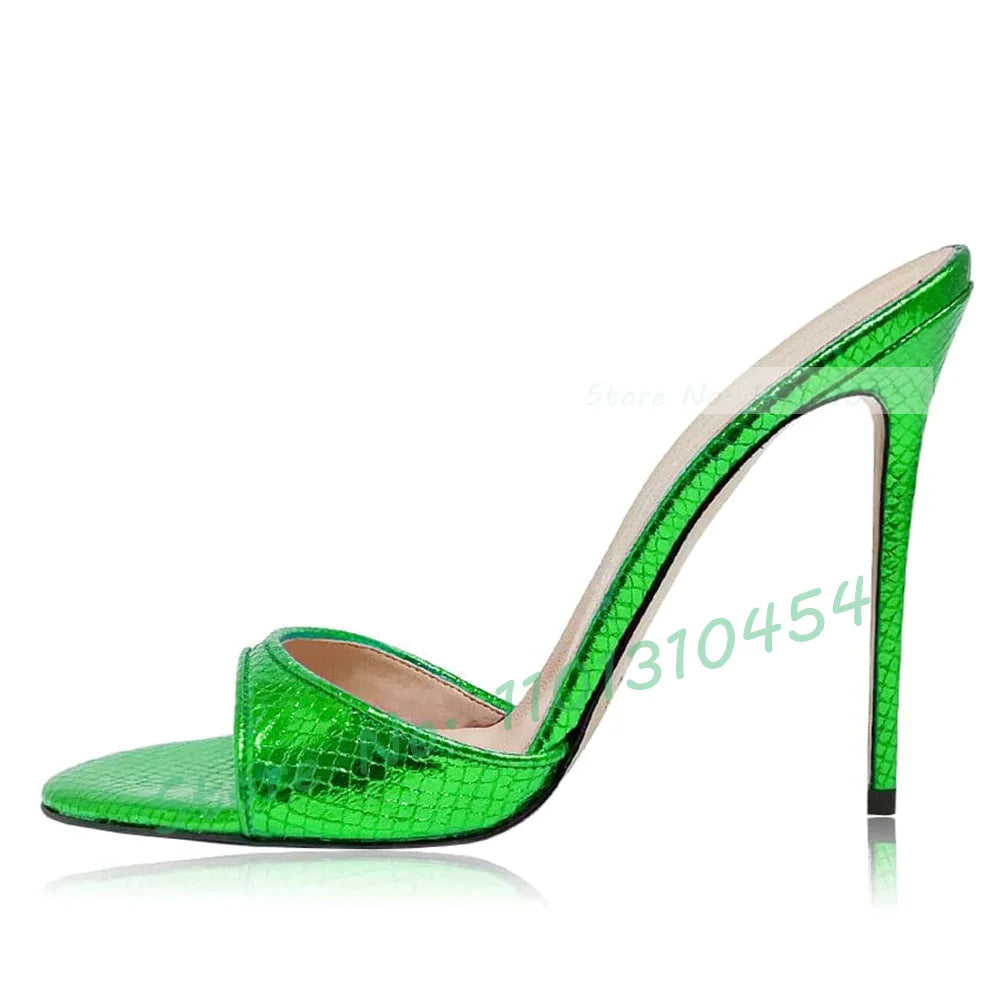 Snake‑Print Open‑Toe Stiletto Slides