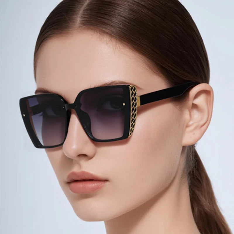 Trendy Large Frame Fashionable Sunglasses For Women High-end Ultraviolet Sun Protection Driving Sunglasses 1033