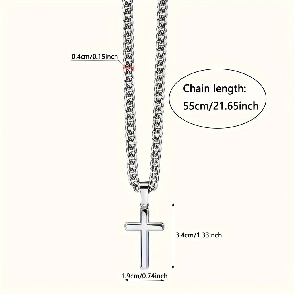 “To My Dad” Cross Necklace – Stainless Steel Cuban Chain with Gift Card & Box