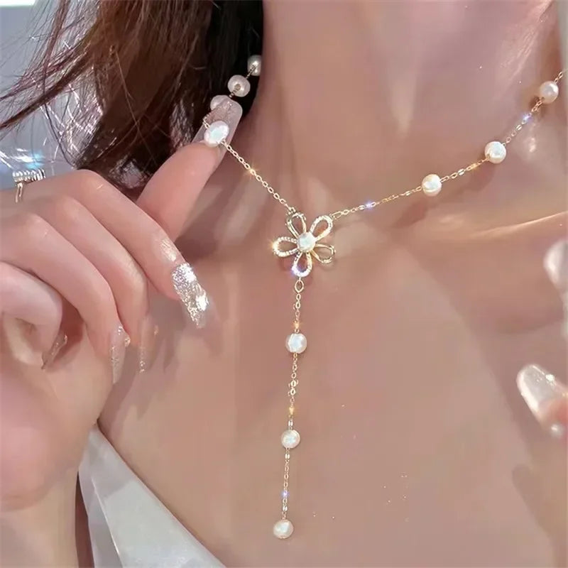 Gold Stainless Steel Water Drop Tassel Necklace – Women’s Fashion Chain