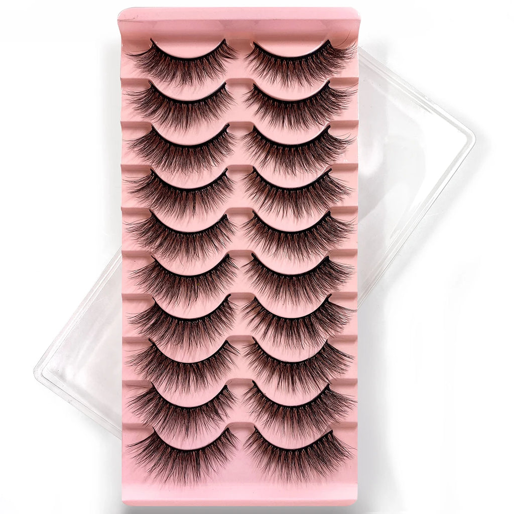 10Pairs Multipack 3D Mink Lashes False Eyelashes Handmade Wispy Fluffy Long Lashes Natural Eye Makeup Tools Eye Lashes H13 E08