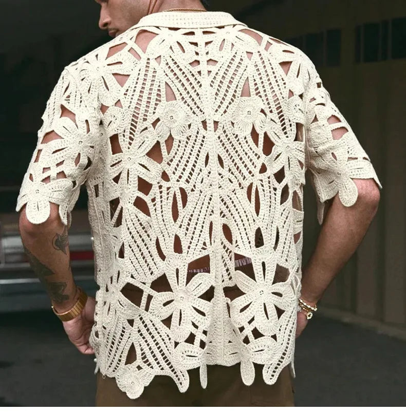 French Retro Crochet Polo Shirt