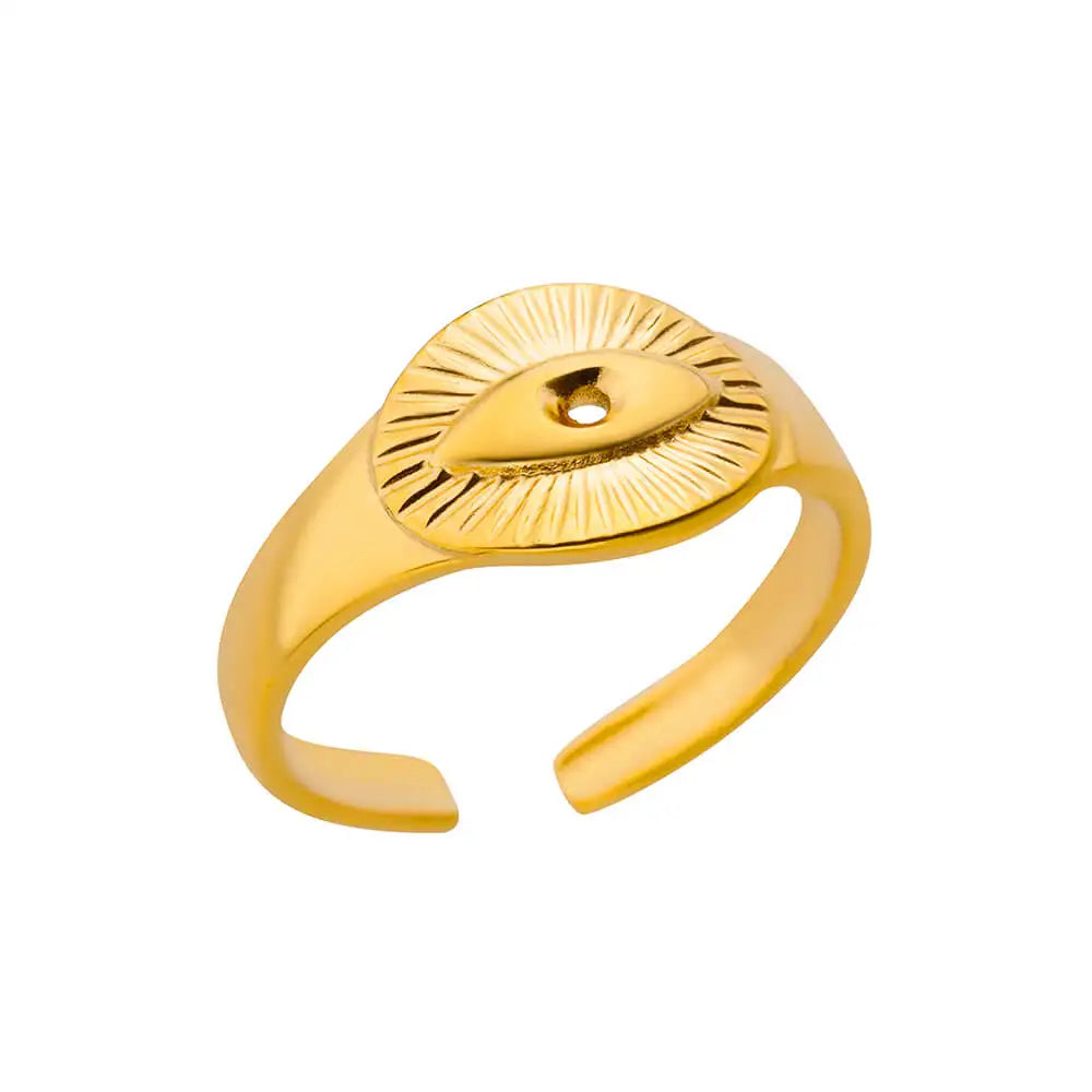 Minimalist Textured Stainless Steel Geometric Rings – Gold Open Adjustable Couple Ring for Women & Men