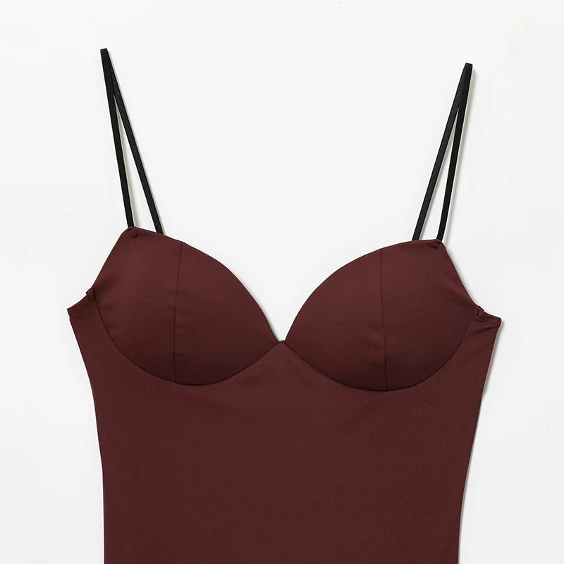 HXAO Women’s Corset Crop Top — Sleeveless Bodycon Bustier Camisole with Straps (Black/Brown)