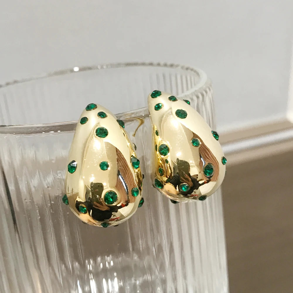 Waterproof 18K PVD Gold Teardrop Stud Earrings — Stainless Steel Inlay Bead Elegant Drop Earrings for Women
