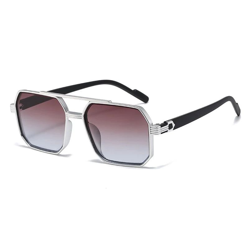 Car Sun Glasses New Fashion Double Beam Polygonal Sunglasses Retro Personalized Trendy Large Frame Eyewear European and American