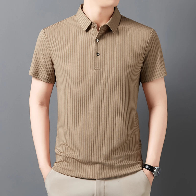 Striped Short‑Sleeve Polo Shirt