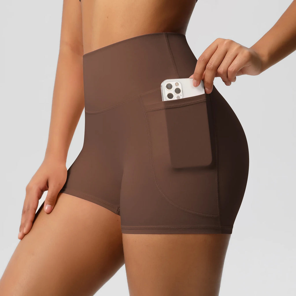 Women’s Seamless High Waist Sports Shorts with Pockets
