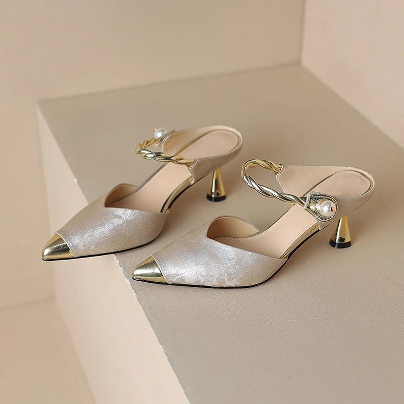 Pointed Toe Pearl Slingback Sandals