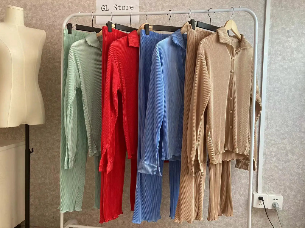 CM.YAYA Street Women's Set Long Sleeve Shirt Tops and Wide Leg Pants Elegant Tracksuit Two Piece Set Sweatsuit Fitness Outfits