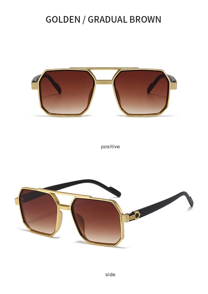 Car Sun Glasses New Fashion Double Beam Polygonal Sunglasses Retro Personalized Trendy Large Frame Eyewear European and American