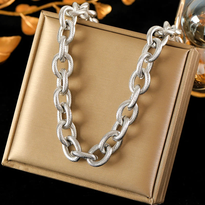 EILIECK 316L Stainless Steel White Chain Necklace For Women Girl Fashion New Party Gift Thick Neck Chain Waterproof Jewelry