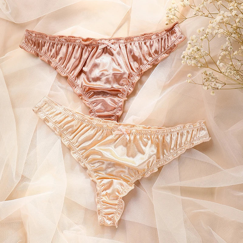 Frill‑Trim Satin Ice‑Silk Seamless Panties
