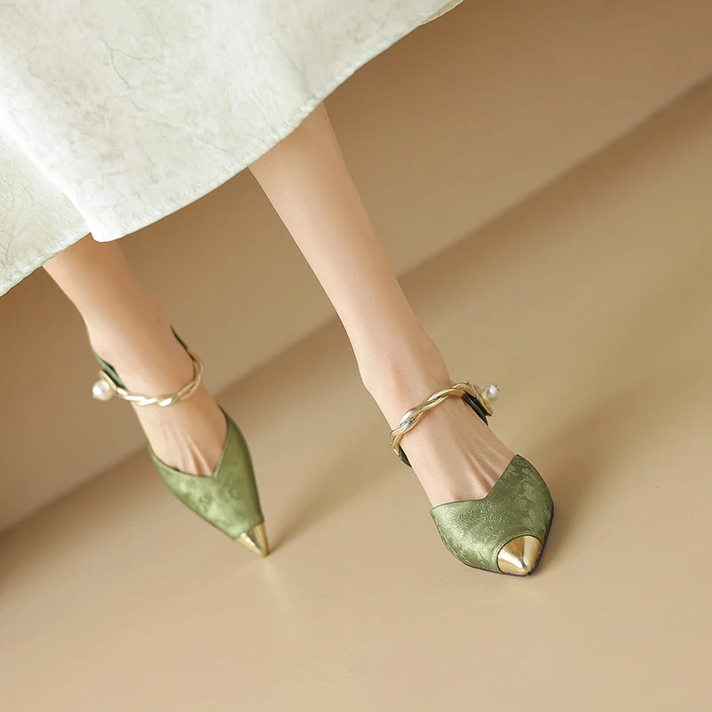 Pointed Toe Pearl Slingback Sandals