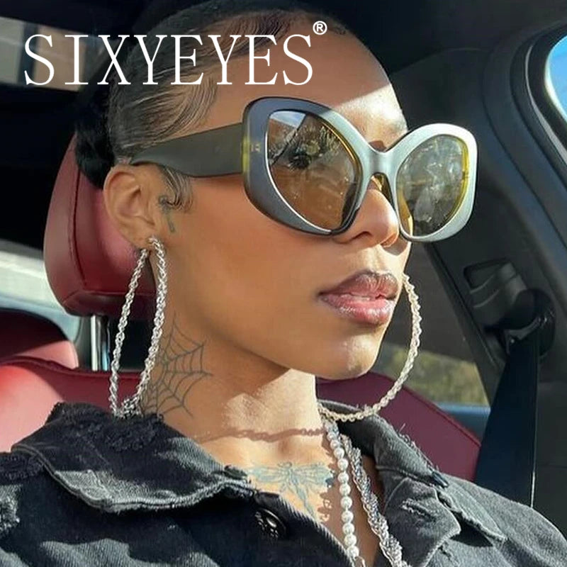 New Modern Cat Eye Y2k Sunglasses Women 2024 Luxury Brand Designer Sun Glasses for Ladies Oversized Shades Retro 2000's Eyewear