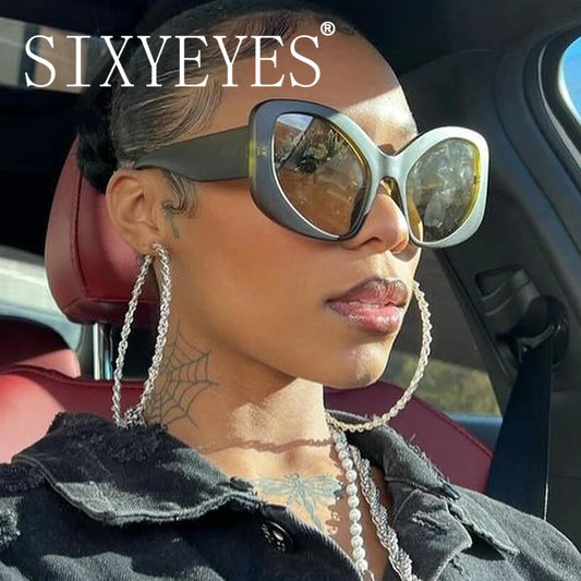 New Modern Cat Eye Y2k Sunglasses Women 2024 Luxury Brand Designer Sun Glasses for Ladies Oversized Shades Retro 2000's Eyewear