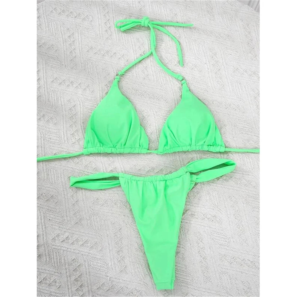 Women’s Halter High‑Leg Bikini Set – Sexy Two‑Piece Swimsuit in 14 Colors, V4010 Summer Beachwear