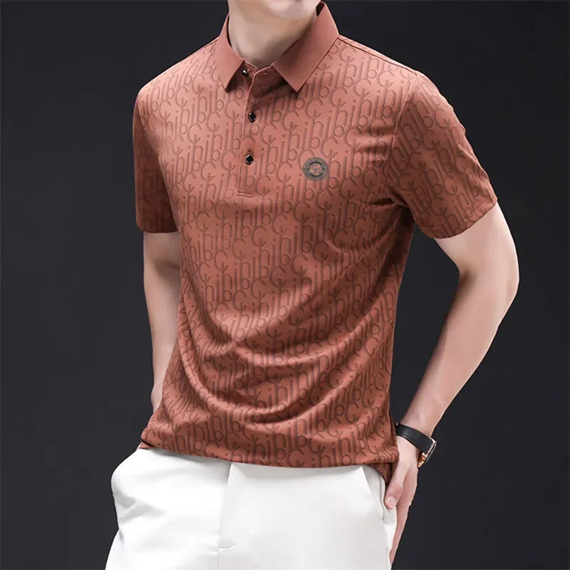 New Men's Business Casual Short Sleeved Shirt with Badge Solid Color Polo Shirt Fashionable Breathable Comfortable Versatile Top