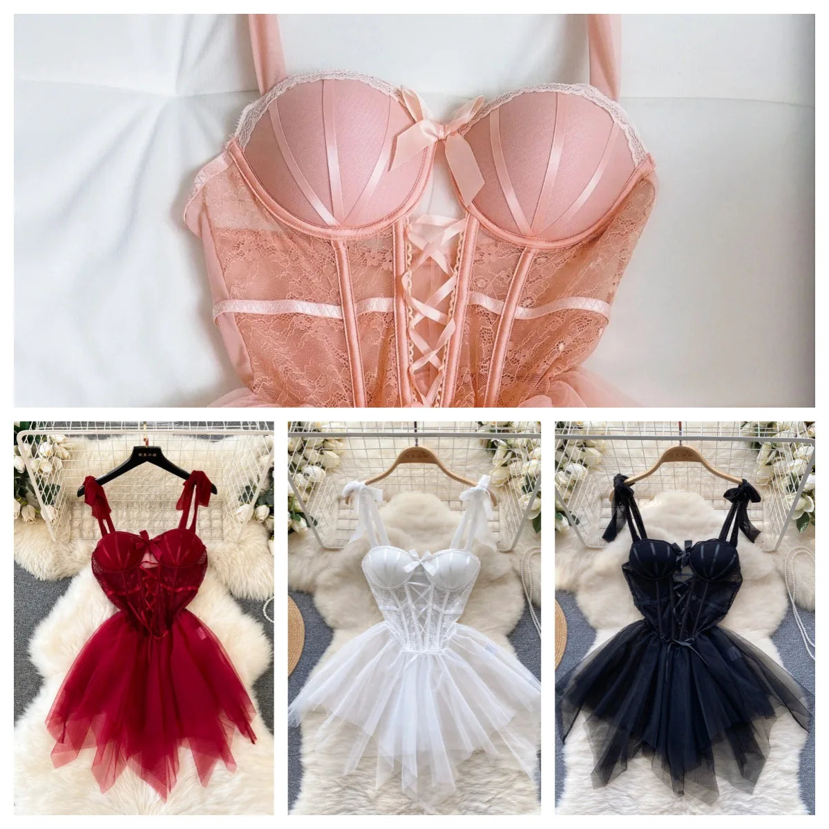 Gauze Spaghetti Strap Wedding Role‑Play Sleepwear