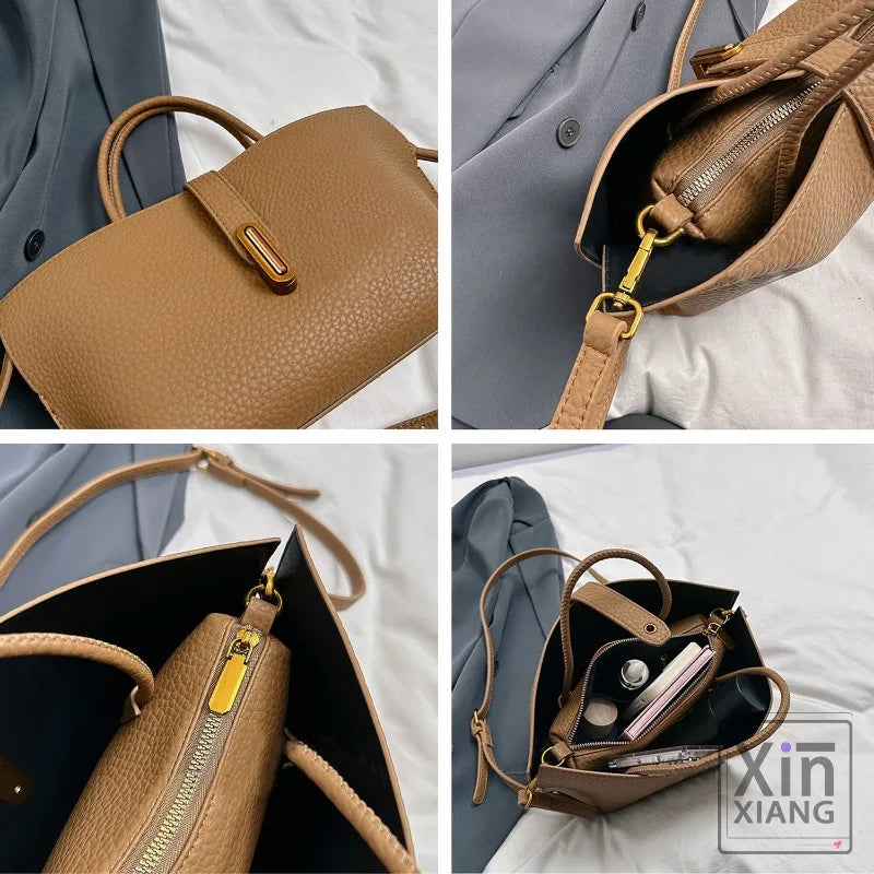 Fashion Ladies Handbags New Lychee Leather Tote Bag Versatile Evening Bag Commuter Simple Shoulder Bag Simple Messenger Bag