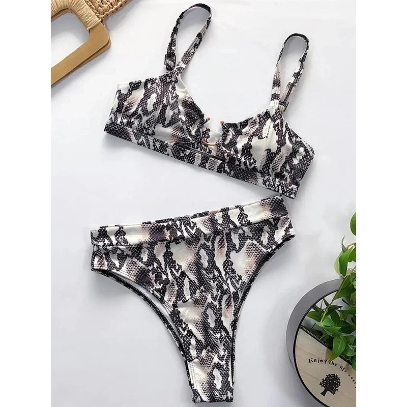 Snake‑Print Hollow‑Out Bikini