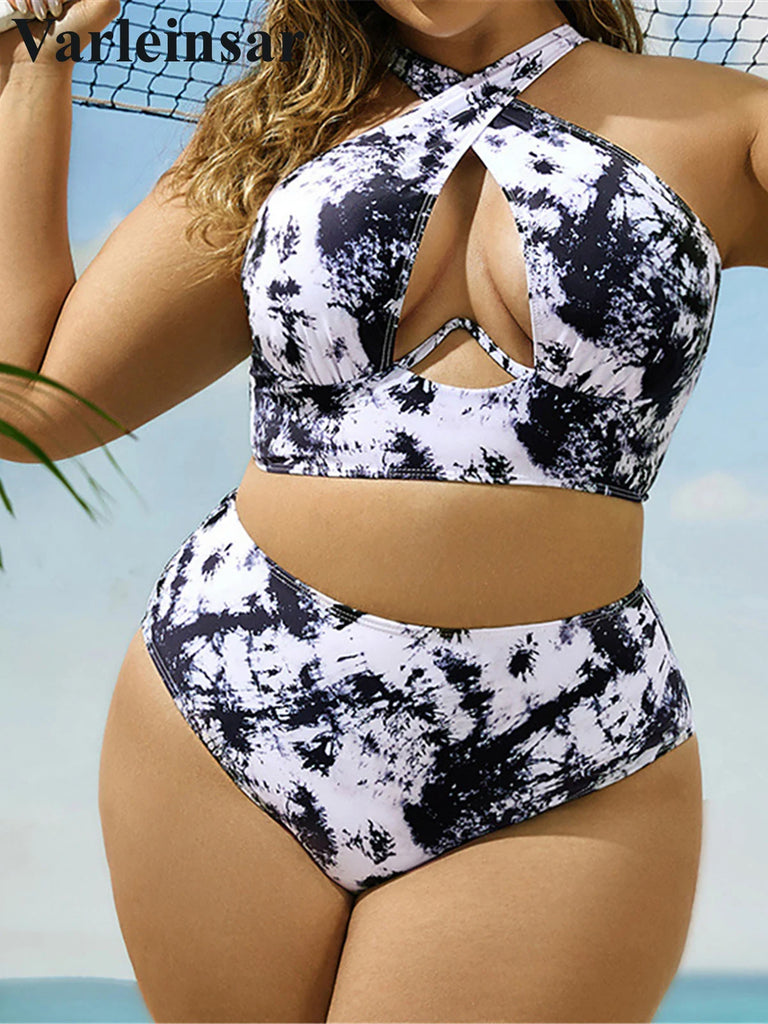 New 0XL - 4XL Printed Bikini Large Size Swimwear Plus Size Women Swimsuit Female Two-pieces Bikini set Bather Bathing Suit V5630