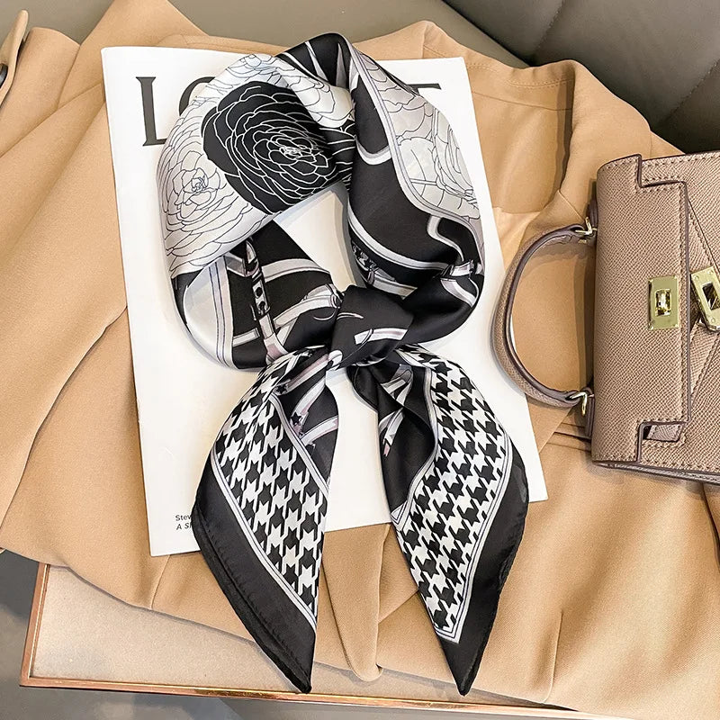 Luxury Brand Square Silk Scarf Women Hairband Design Printed Small Satin Shawls Foulard Neckerchief Female Headbands Bandana