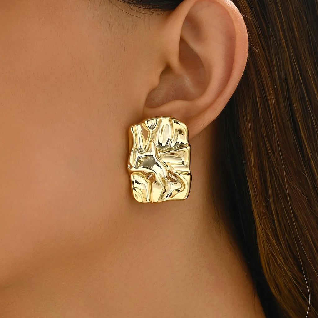 серьги Geometric Irregular Metallic Color Earrings for Women 2024 Minimalist Style Personality Earrings Trendy Jewelry Gift