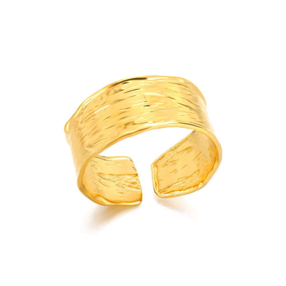 Minimalist Textured Stainless Steel Geometric Rings – Gold Open Adjustable Couple Ring for Women & Men