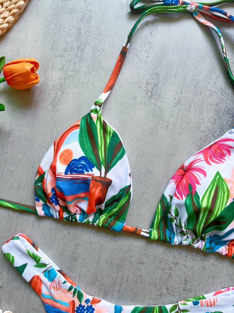 FLAXMAKER Lace‑Up V‑Neck Ruffle Monokini & Sarong