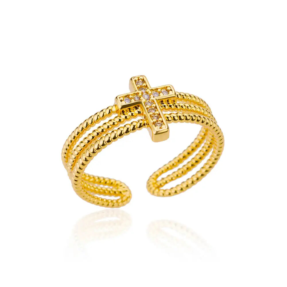 Minimalist Textured Stainless Steel Geometric Rings – Gold Open Adjustable Couple Ring for Women & Men