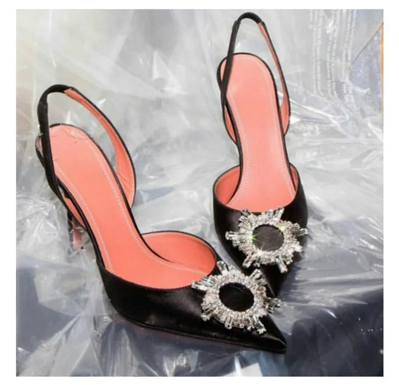 Silk Bow Rhinestone High Heels