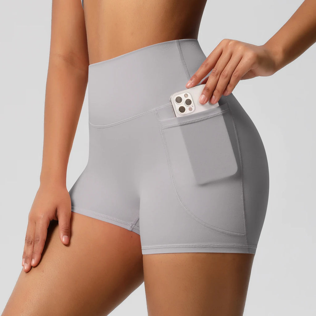 Women’s Seamless High Waist Sports Shorts with Pockets