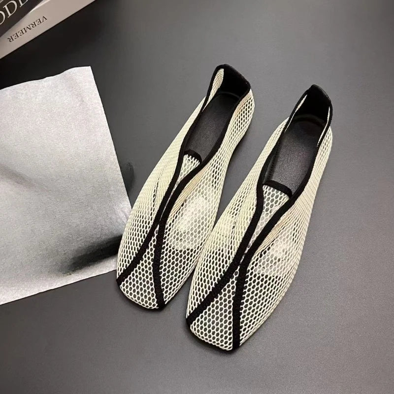 Hollowed-out Mesh Sandals for Women - Summer One-Piece Square-Toe Flat Mary Jane Sandals