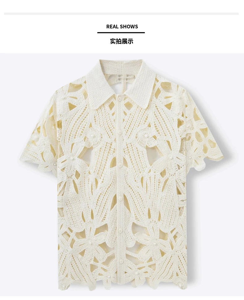French Retro Crochet Polo Shirt
