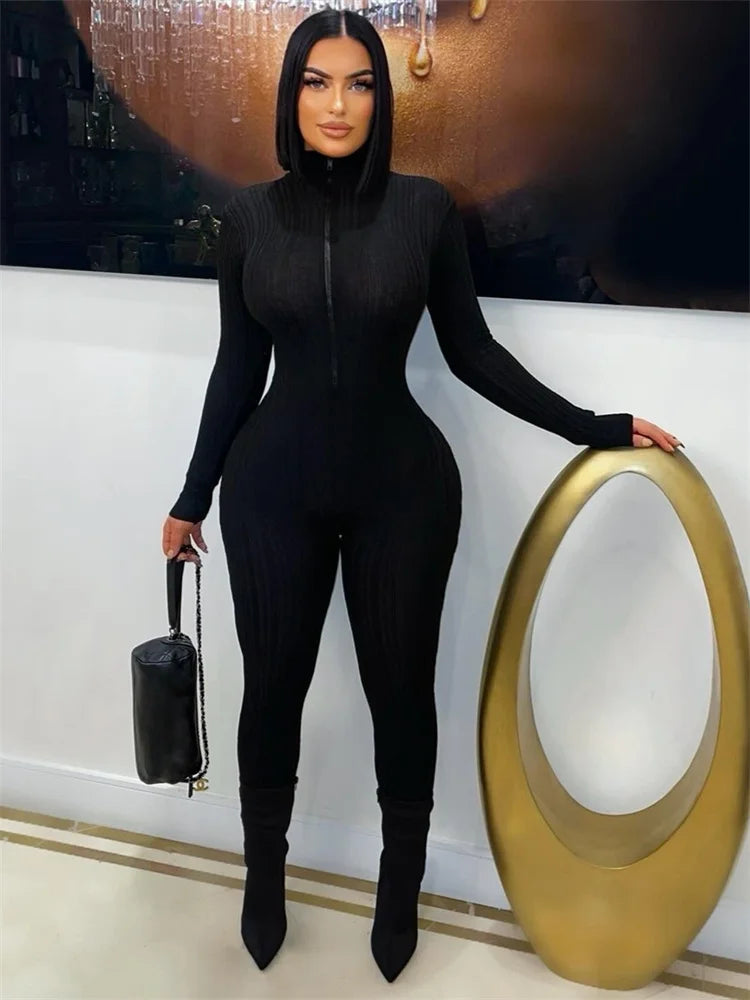 Nibber Women’s Turtleneck Zip Long‑Sleeve Stretch Jumpsuit