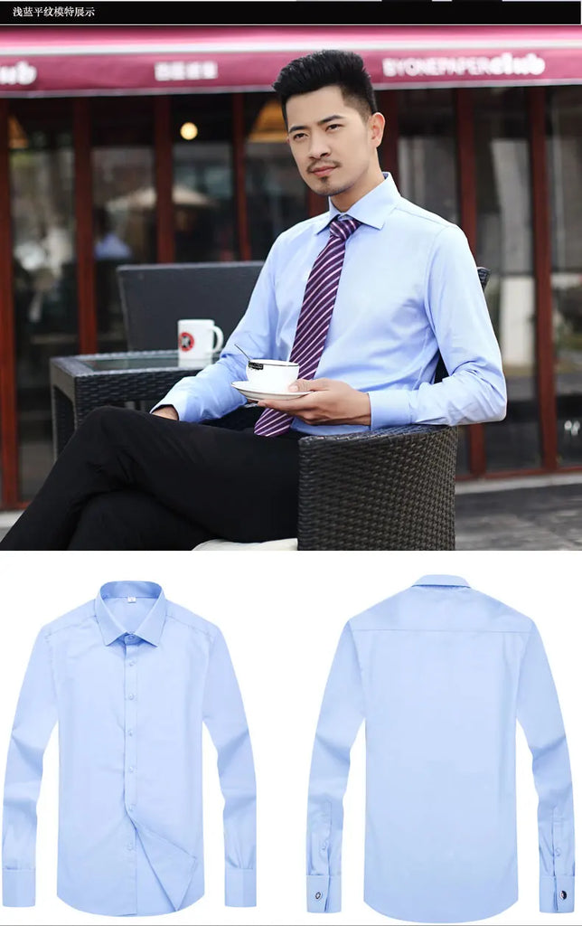 Men’s French Cufflink Slim‑Fit Business Shirt