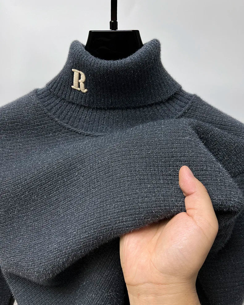 Luxury High‑Neck R‑Embroidery Sweater